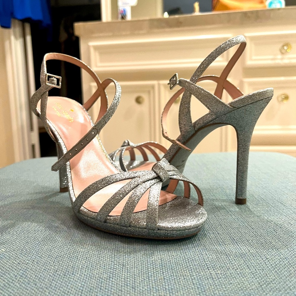 BRAND NEW Kate Spade Florence silver glitter peep toe heels